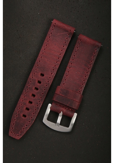 Hakiki Deri 22mm Akıllı Pimli Saat Kordonu Beyaz - Bordo