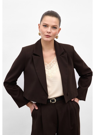 Sateen Luna Kısa Ceket - Kahve-136879 Kahve