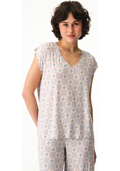 Penti Lila Ella Desenli Tişört Pijama Üstü