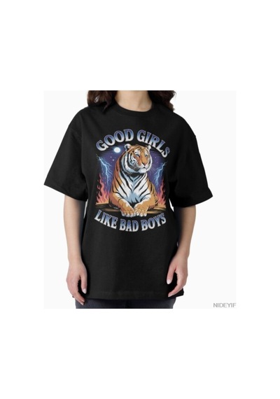 Flood Of Style İyi Kızlar Kötü Çocukları Seviyor Komik Kedi Meme T-shirt Erkekler Kadınlar Için % 100% Pamuk Siyah