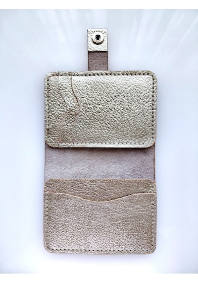 Luna Luster Deri 6 Bölmeli Parlak Gold Baskı Minimalist Krem Kartlık & Cüzdan Drc74