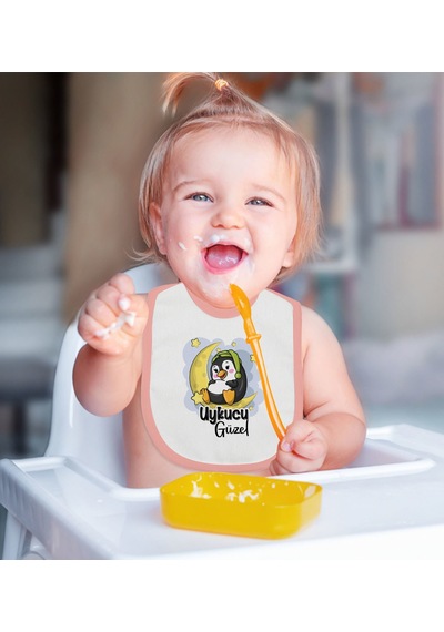BK Kids Uykucu Güzel Tasarımlı Pembe Bebek Mama Önlüğü Pembe