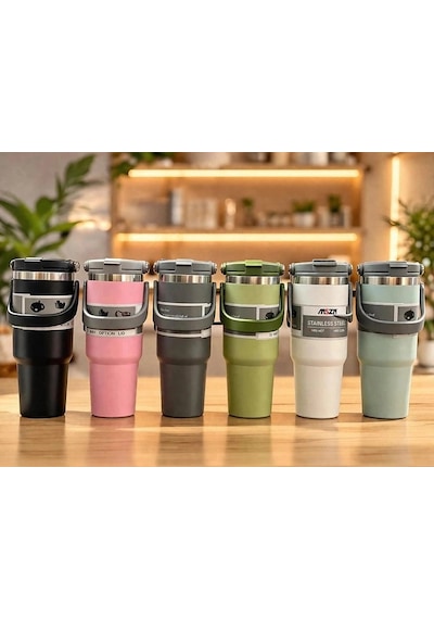 Özel Üretim 900 Ml Taşıma Kulplu Paslanmaz Çelik Termos Mug - Vakumlu Isı Yalıtımlı Bardak Alk3137 Çok Renkli