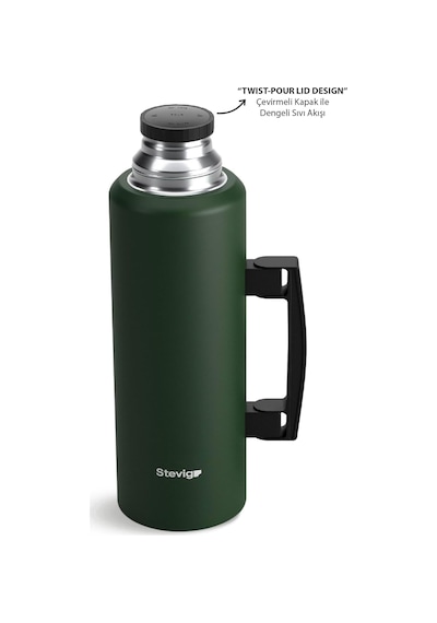 Stevig 4 Camp Klasik Vakumlu Kulplu Çelik Termos 1.5 Lt. Green St-206 Çok Renkli