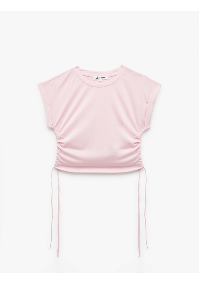 Koton Kolsuz Bisiklet Yaka Büzgülü Crop Atlet Pembe 5sal30026ık Gül