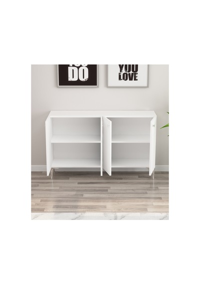 Onna 120 Cm Konsol, Tv Ünitesi, Çok Amaçlı Dolap Beyaz-gümüş Beyaz-gümüş