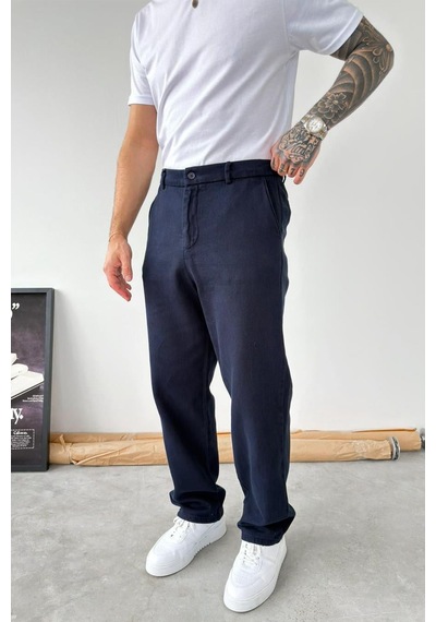 Lacivert Dokulu Basic Baggy Pantolon