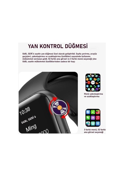 G68l Smart Watch 6s Akıllı Saat Konuşma Özellikli Türkçe Menü Yan Tuşlar Aktif Kırmızı