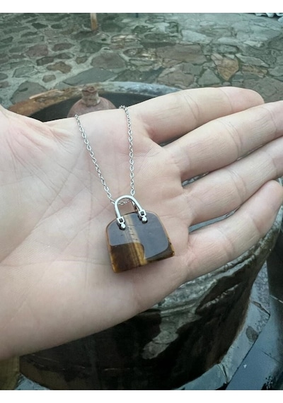 Sertifikalı Kaplan Gözü Doğal Taş Kolye Çanta Kesim Çok REnkli