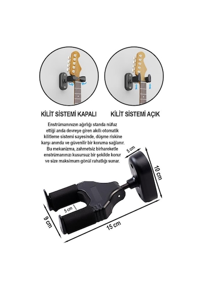 Lastvoice Gpr-654 Yüksek Kalite Otomatik Kilitli Gitar Duvar Askısı Standı Aparatı