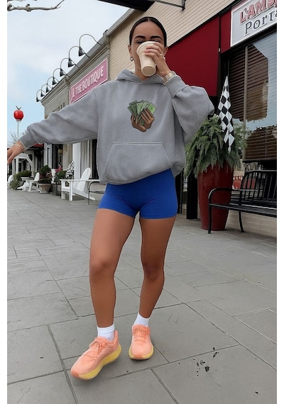 Benroma 3 İplik Penye Money Baskılı Sweatshırt Gri