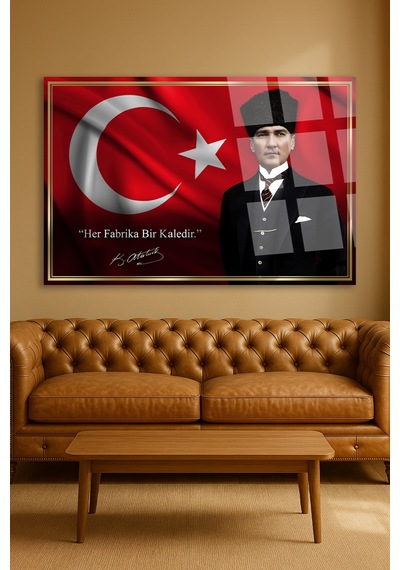 Her Fabrika Bir Kaledir Atatürk Makam Cam Tablo Sanatsal Duvar Dekoru Solmayan Canlı Renkler Salon Ve Oturma Odası Sevdiklerinize Hediyelik