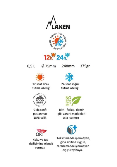 Laken Paslanmaz Çelik THERMO FLASK 0,50L KHAKI -  LK1850K Haki