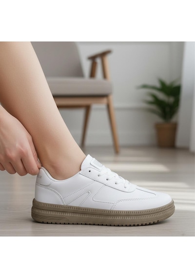 Ispartalılar 510 Hazır Taban Unisex Spor Ayakkabı Bağcıklı Rahat Sneaker Erkek Kadın Spor Ayakkabı Beyaz
