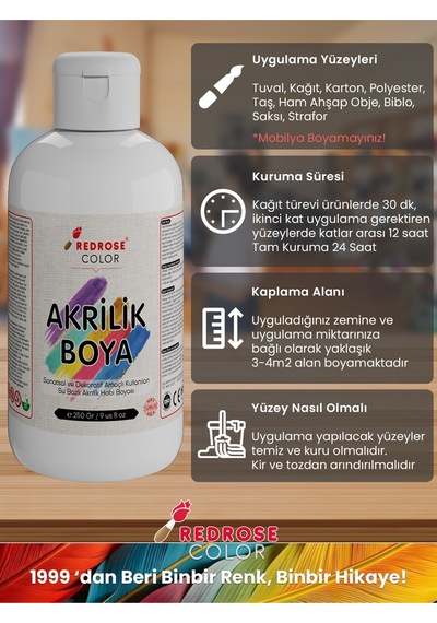 Red Rose Beyaz Akrilik Boya 250 G