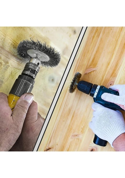6241 Pimli Saçaklı Dairesel Tel Fırça Gri Telli 100 Mm