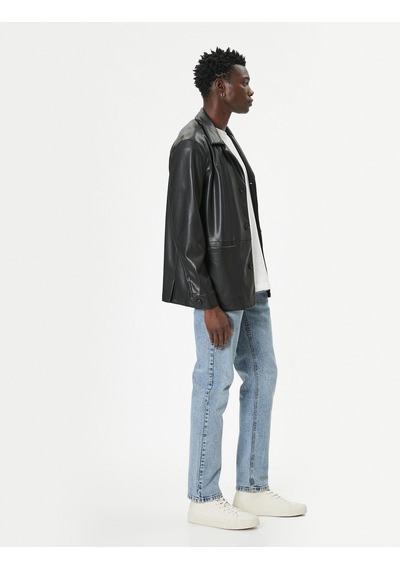 Koton Suni Deri Ceket Slim Fit Kruvaze Yaka Cep Detaylı Düğmeli Siyah 5wam20116hw Siyah
