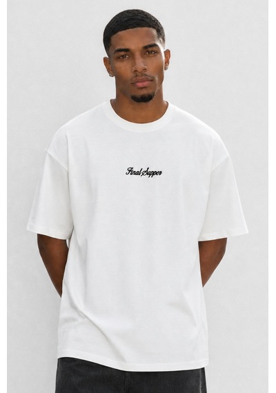 Respire Erkek Final Supper Nakışlı Oversize T-shirt Ekru