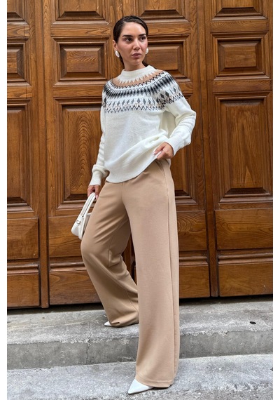 Madmext Bej Çift Pileli Kemerli Pantolon Mg2330 Bej