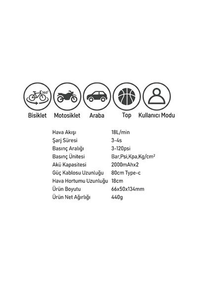 Raptor D17-01 Şarjlı Bisiklet Motosiklet Otomobil Pompası
