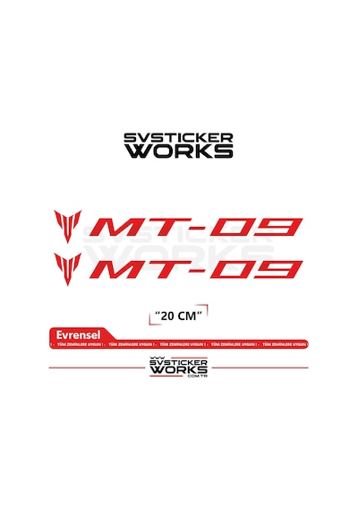 Yamaha Mt-09 Uyumlu Yazı Sticker Yüksek Kalite Özel Kesim Folyo 2'li Set Kırmızı