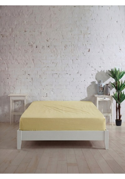 Çift Kişilik Pamuklu Lastikli Çarşaf, Ranforce Çift Kişilik Fitted Çarşaf 160x200+20 Cm Sarı