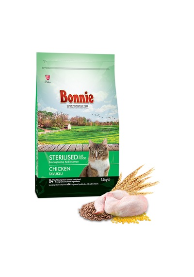 Bonnie Kısırlaştırılmış  Tavuklu Yetişkin Kedi Maması 1500 G