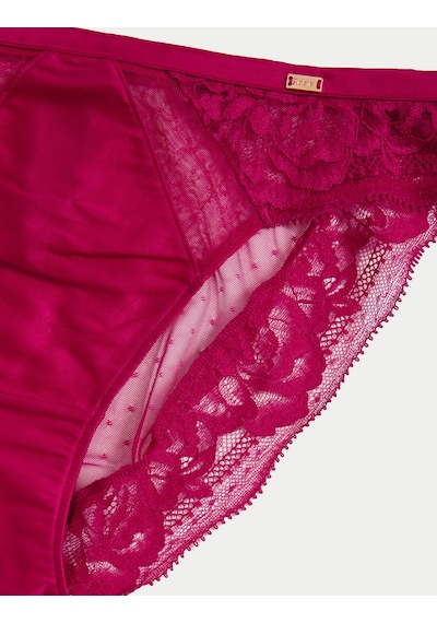 Marks & Spencer Dantel Detaylı İpek High Leg Külot T81006470L Pembe