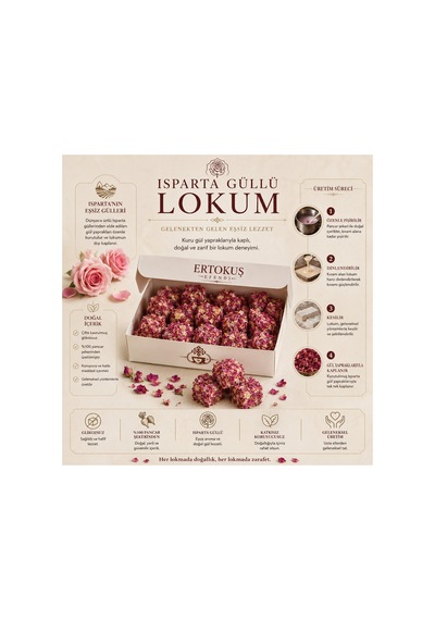 Isparta Kuru Gül Yapraklı Lokum 250gr Çifte Kavrulmuş %100 Pancar Şekeri - 880010897