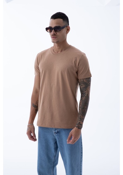 Erkek Pamuklu Kumaş Regular Fit Kesim Bisiklet Yaka T-shirt