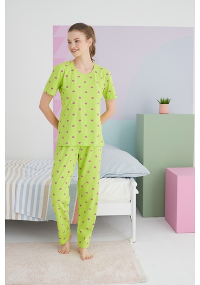 Siyah İnci Pamuklu Örme Pijama Takım 24117032 Çok Renkli