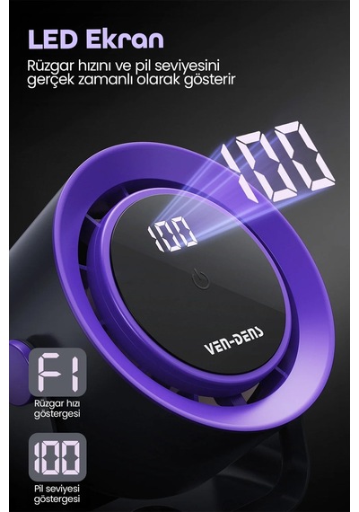 Ven-dens Vd-fan006 1800 Mah Type-c Şarjlı Masaüstü Vantilatör, Dokunmatik Kontrol, Fırçasız Motor, Beyaz