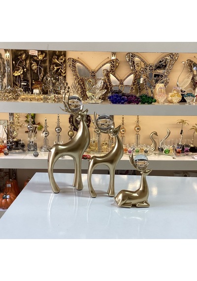 Dekoratif 3 Lü Gold Kristal Toplu Geyik Aksesuar