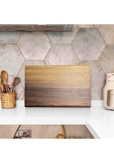 Iroko Tek Parça - Yekpare - Masif Doğal Ağaç Ahşap Büyük Boy 40 X 27,5 Cm Kesme Tahtası Çok Renkli