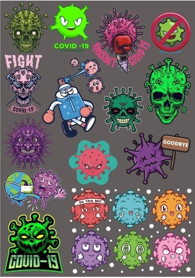 Virüs Bakteri Sticker Set-2 25 Parça Telefon, Tablet, Defter, Laptop Sticker