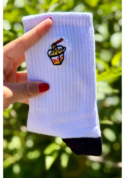 Lousocks Unisex Taco Ve Patates Nakışlı 2'li Tenis Spor Çorap Çok Renkli