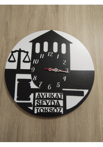 Hakim,savcı,avukat,adalet İçin Tasarım Duvar Saati İsim Yazılı Siyah - Beyaz