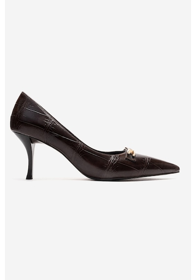 Luvishoes Poesy Kahverengi Baskı Tokalı Kadın Topuklu Ayakkabı Kahverengi