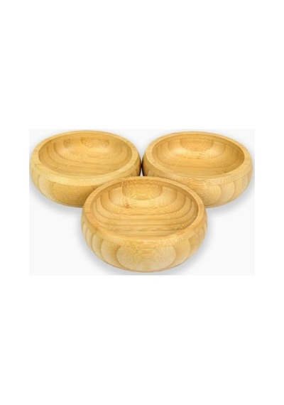 3 Adet Yuvarlak Ahşap Bambu Çerezlik - Çerez Tabağı Sunum Kasesi Lokumluk Sunumluk Kase 9 Cm