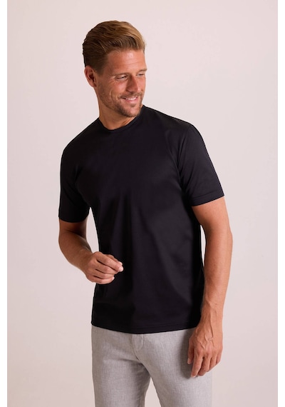Erkek Siyah Regular Fit Merserize Pamuk T-shirt