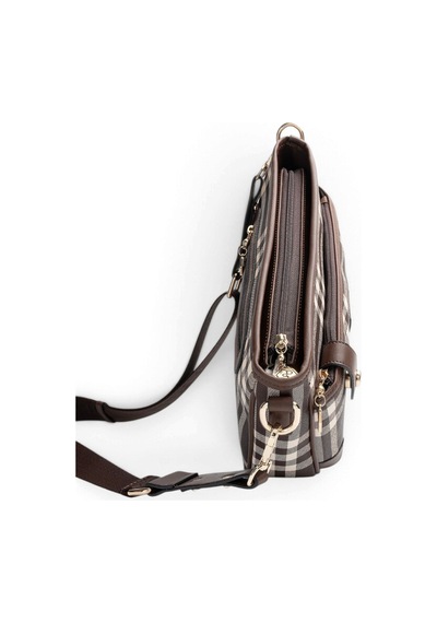 Silver & Polo Silver Polo Kahve - Kahve Çizgili Ekose Kadın Çapraz Çanta Sp1160