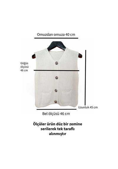Feg Store Metal Düğme Detaylı V Yaka Beyaz Örgü Triko Yelek
