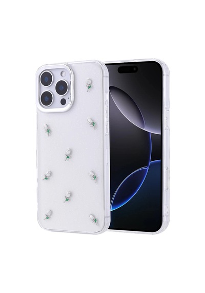 Apple Uyumlu iPad iPhone 16 Pro Max Kılıf Airbag Tasarımlı Simli Şeffaf Zore Kutup Kapak Lale