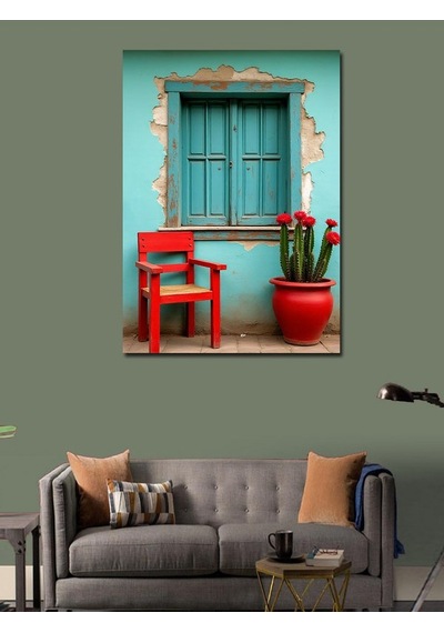 Kanvas Tablo Mavi Kapılı Ev 100cmx140cm
