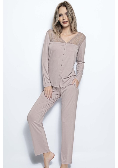 Monamise 18434 Kadın Uzun Kollu Pijama Takım-vizon Vizon