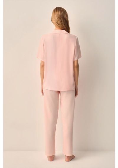 Suwen Stripe Gömlek Yaka Pijama Takımı Sh26539660b919 Pembe