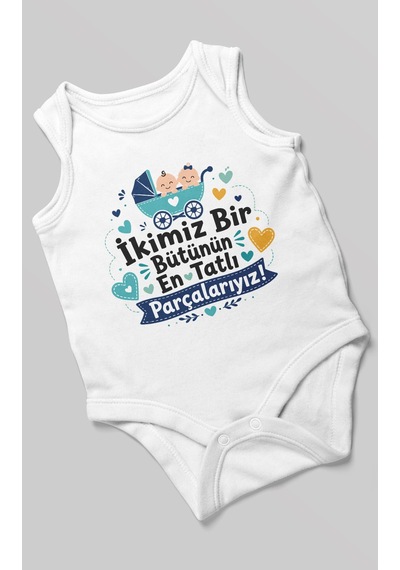 Morivokids İkimiz Bir Bütünün Yazılı Sıfır Kollu Bebek Zıbını %100 Pamuk Beyaz