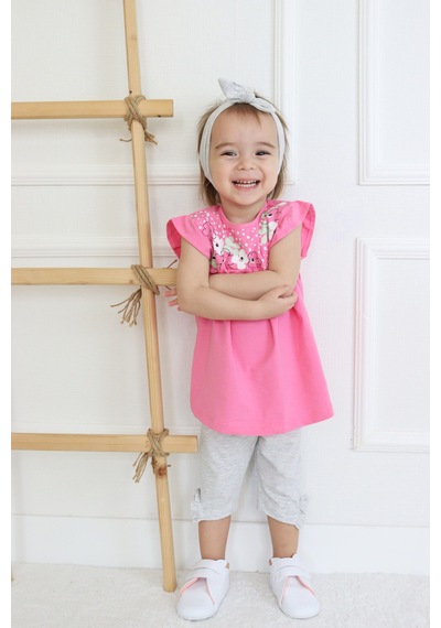 Harika Kids Kız Bebek Kaprili Kısa Kollu Yazlık Basic Alt-üst Takım Bandanalı 001