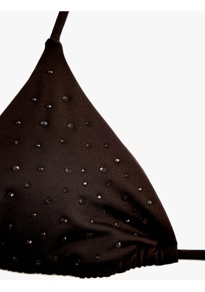 Koton Boyundan Bağlamalı Taşlı Üçgen Bikini Üstü Kahverengi 6sak10071mm Kahve