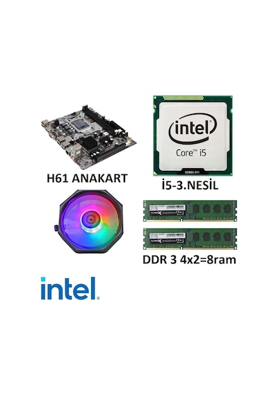 I5 3.Nesil /H61 1155 Pin Anakart/8 Gb Ram/Cpu Fan